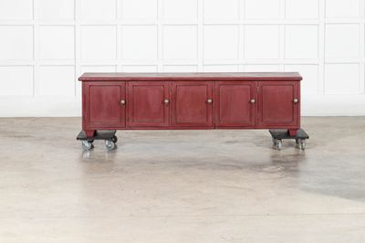 Large English 19thC Painted Pine Locker Cabinet /Bench