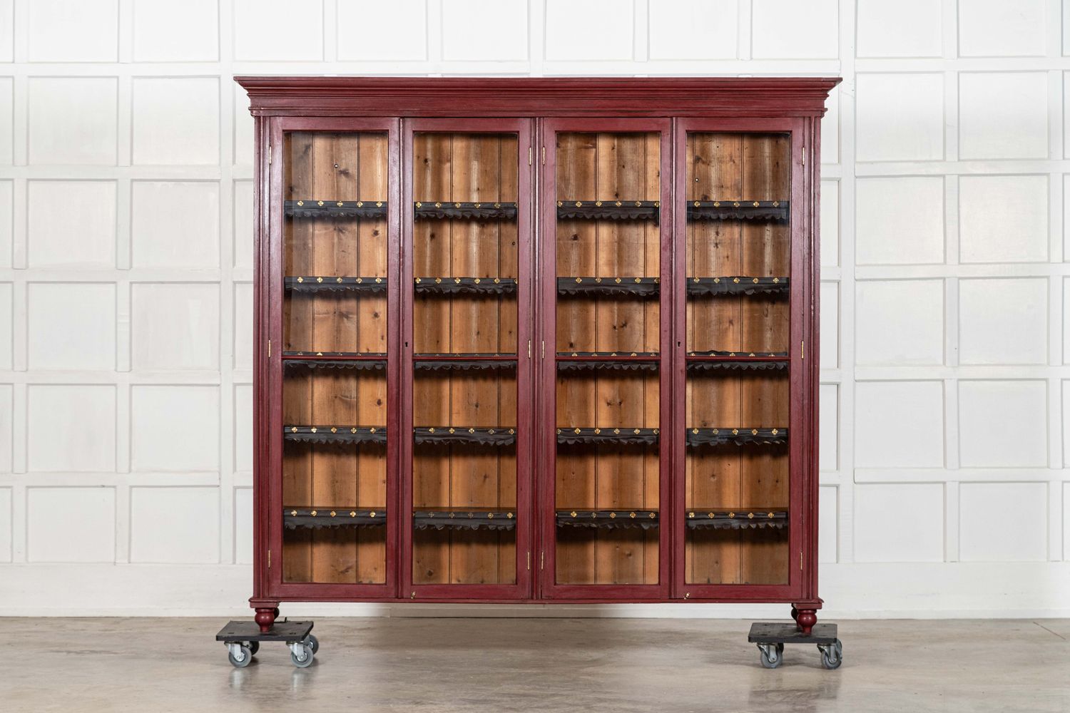 Large English 19thC Painted Glazed Pine Bookcase Large English 19thC Painted Glazed Pine Bookcase