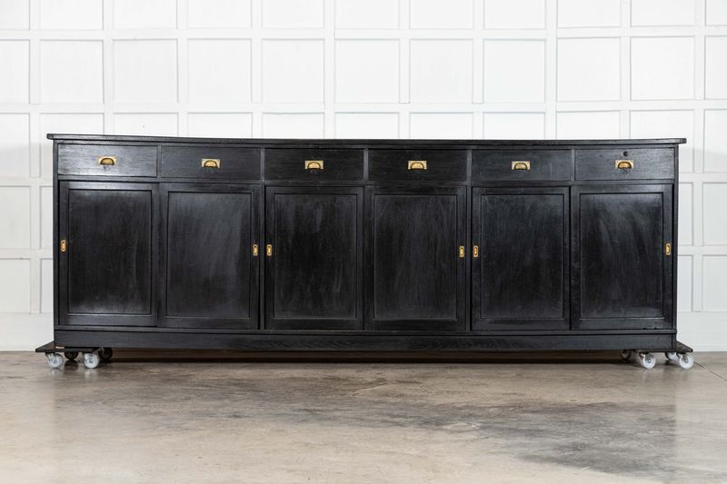 Monumental Ebonised English Oak Dresser Base Monumental Ebonised English Oak Dresser Base