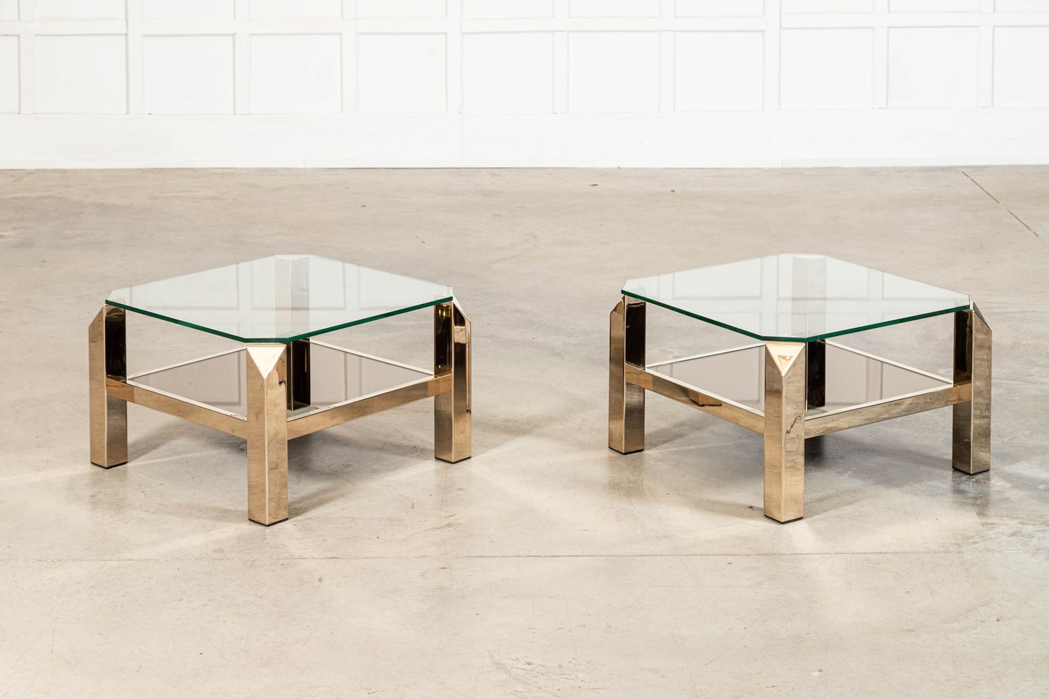 Pair Belgochrom Gold Plated Two Tier Side Tables Pair Belgochrom Gold Plated Two Tier Side Tables