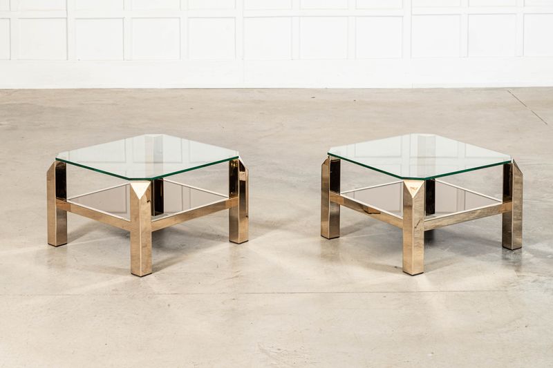 Pair Belgochrom Gold Plated Two Tier Side Tables