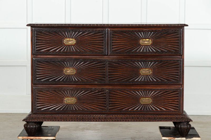 19thC Colonial Carved Campaign Teak Chest / Credenza 19thC Colonial Carved Campaign Teak Chest / Credenza