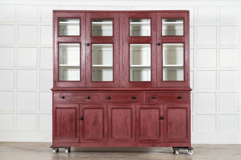 Large 19thC English Painted Pine Glazed Housekeepers Cupboard Large 19thC English Painted Pine Glazed Housekeepers Cupboard