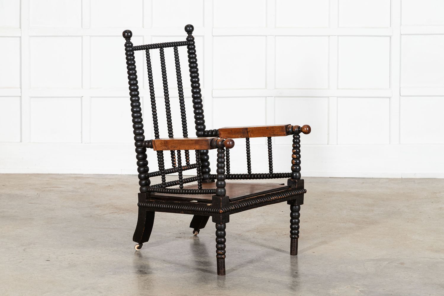 English 19thC Ebonised Bobbin Ash Elbow Chair