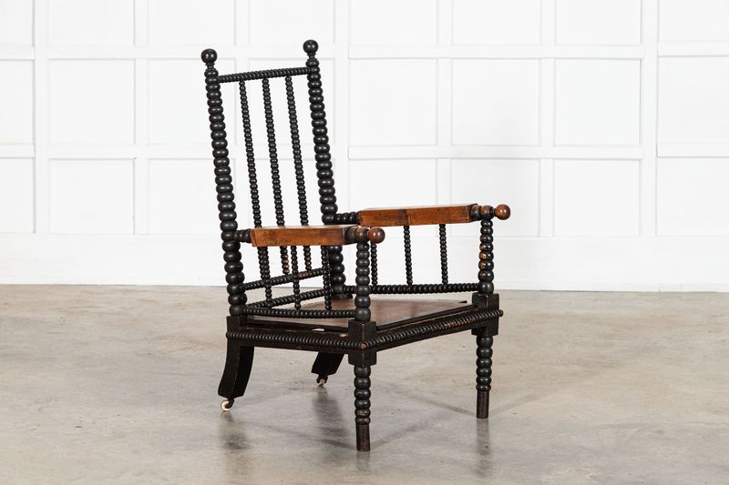 English 19thC Ebonised Bobbin Ash Elbow Chair