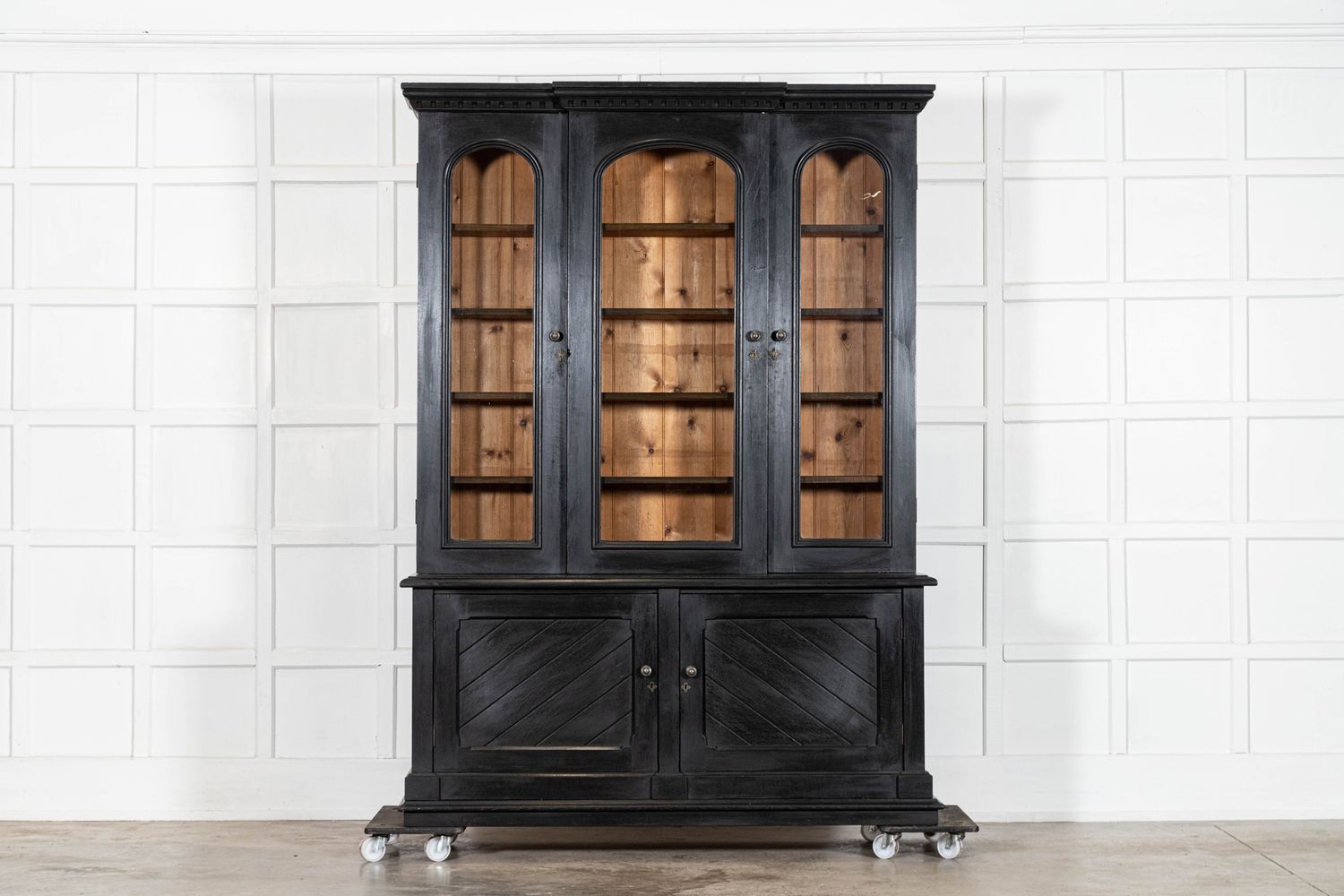 Large 19thC English Ebonised Oak Glazed Bookcase