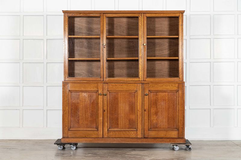 Large English Oak Glazed Bookcase Large English Oak Glazed Bookcase
