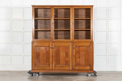 Large English Oak Glazed Bookcase