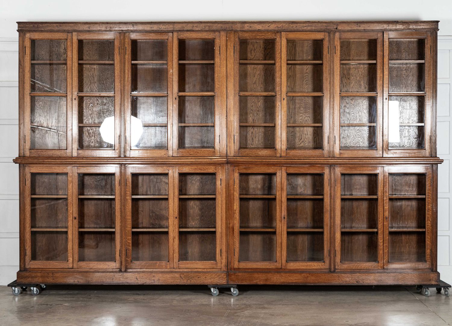 Monumental English 19thC Oak Glazed Library Bookcase Monumental English 19thC Oak Glazed Library Bookcase