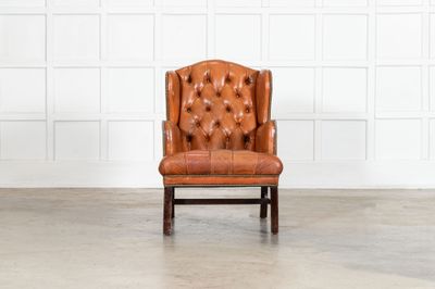 English Tan Leather Wingback Armchair