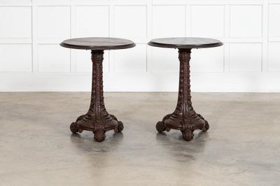 Pair English 19thC Mahogany Painted Cast Iron Tavern Tables Pair English 19thC Mahogany Painted Cast Iron Tavern Tables