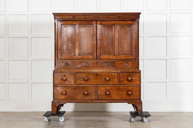 English George III Inlaid Oak Livery Cupboard