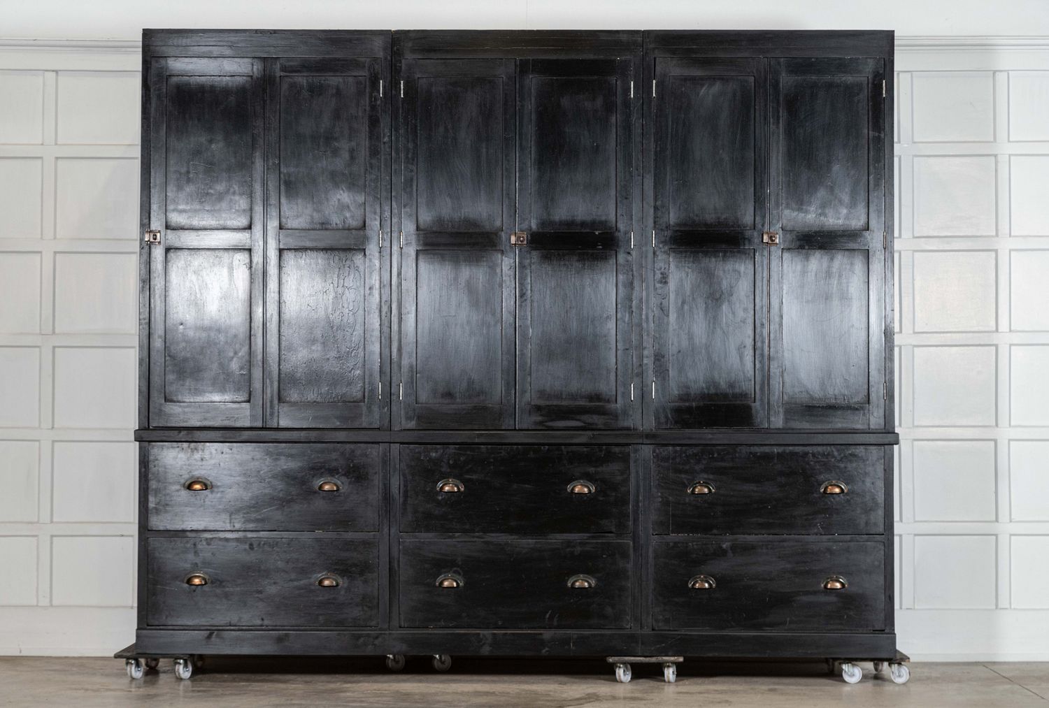 Monumental 19thC English Ebonised Oak & Pine Housekeepers Cupboard Monumental 19thC English Ebonised Oak & Pine Housekeepers Cupboard