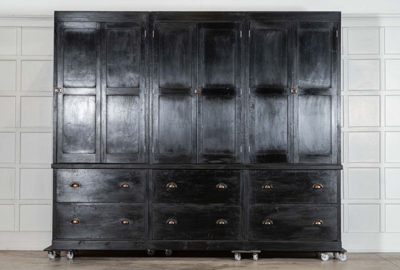 Monumental 19thC English Ebonised Oak & Pine Housekeepers Cupboard
