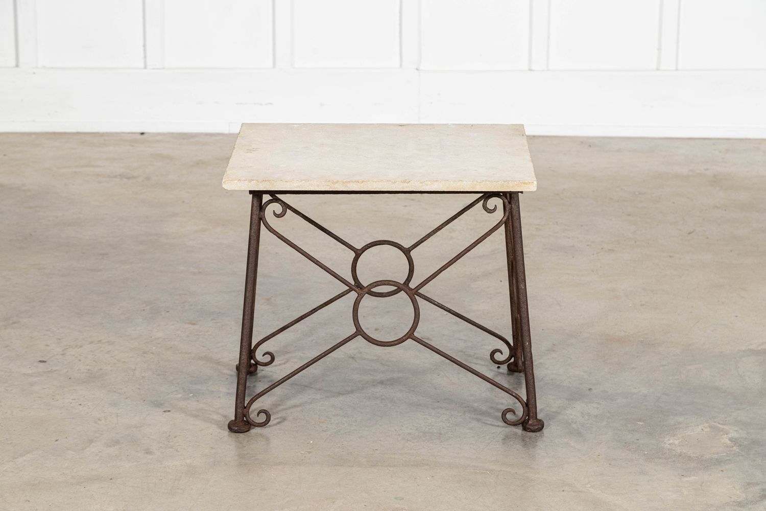 English Mid 20thC Brutalist Wrought Iron & Stone Side Table English Mid 20thC Brutalist Wrought Iron & Stone Side Table
