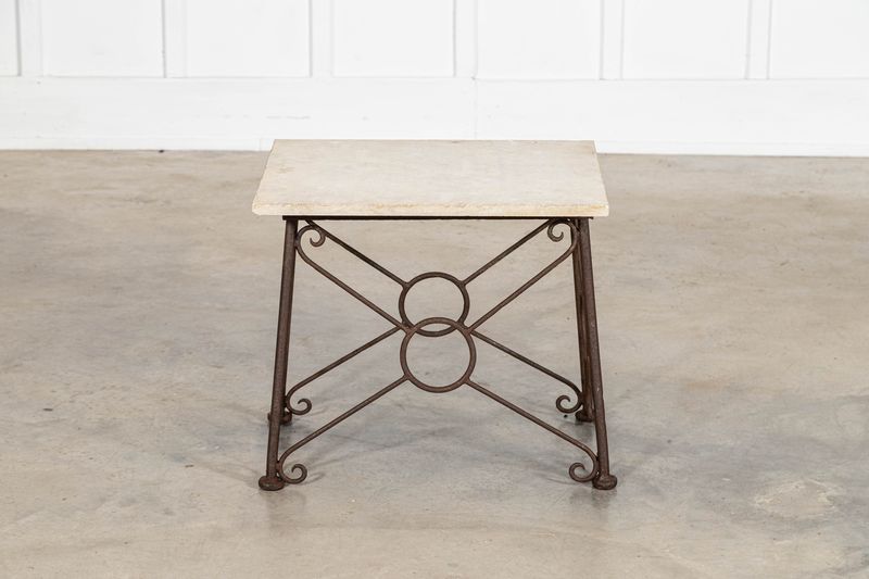 English Mid 20thC Brutalist Wrought Iron & Stone Side Table