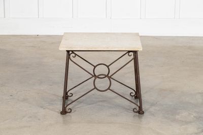 English Mid 20thC Brutalist Wrought Iron & Stone Side Table