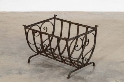 English Mid 20thC Brutalist Wrought Iron Log Basket