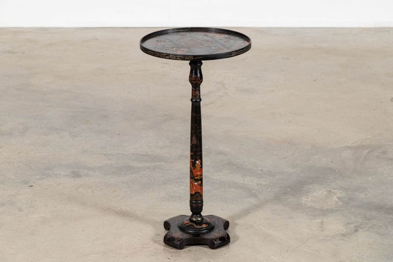 19thC English Chinoiserie Pedestal Side Table