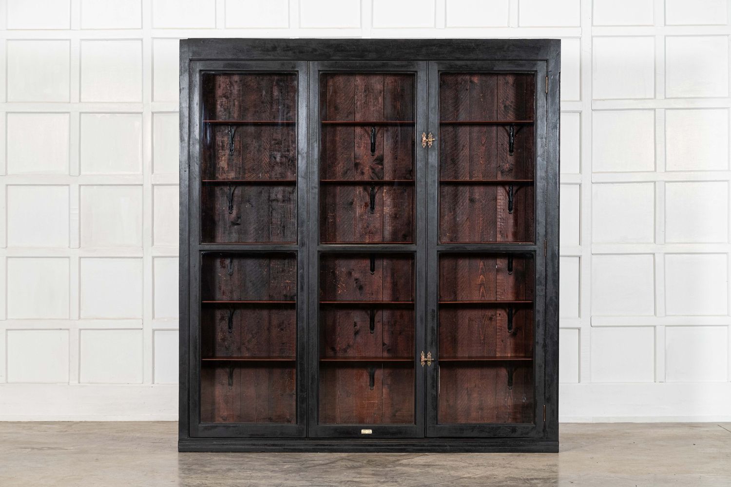 Large English 19thC Ebonised Mahogany Pharmacy Display Cabinet