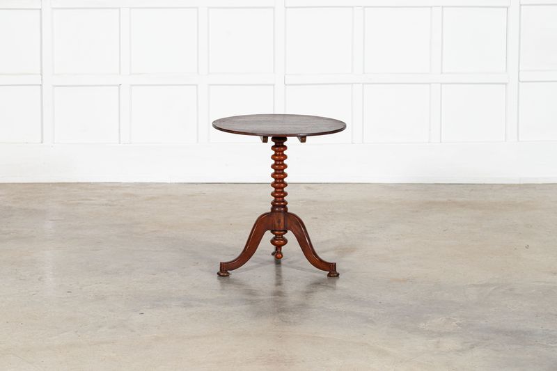 19thC English Mahogany Tilt Top Bobbin Occasional Table