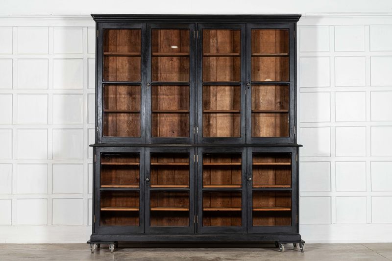 Large English Ebonised 19thC Pine Glazed Dresser