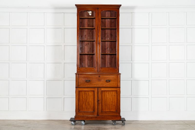 English 19thC Mahogany Bookcase Secretaire
