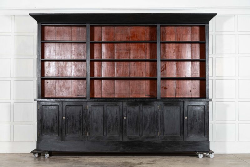 Monumental English 19thC Ebonised Mahogany Library Bookcase