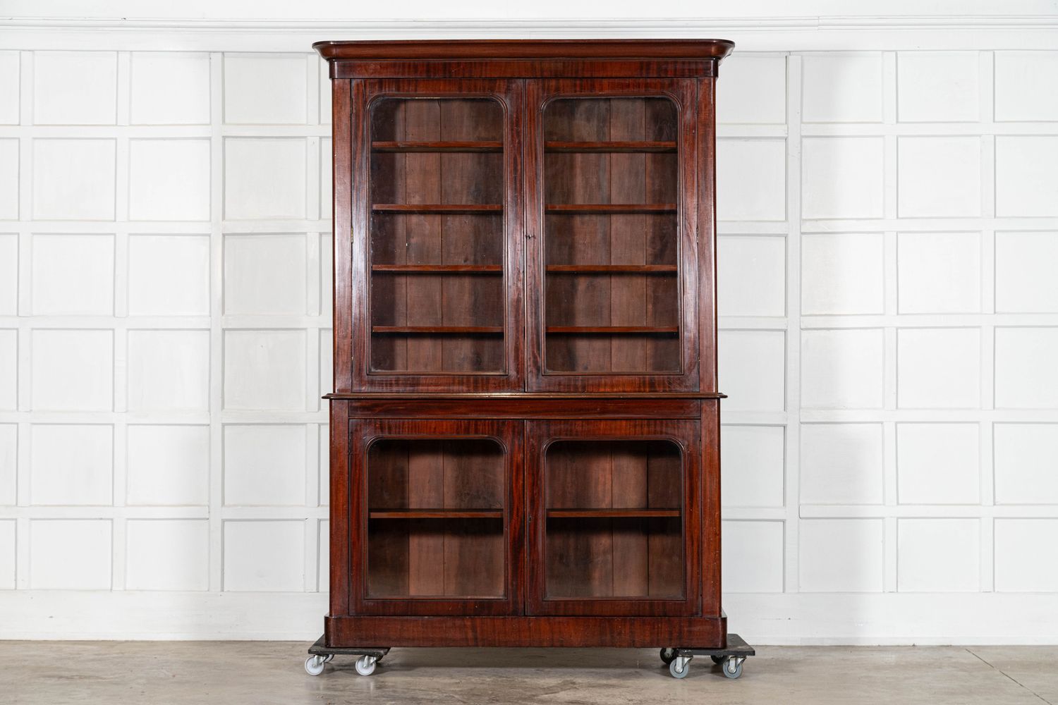 Large 19thC English Glazed Mahogany Bookcase Cabinet
