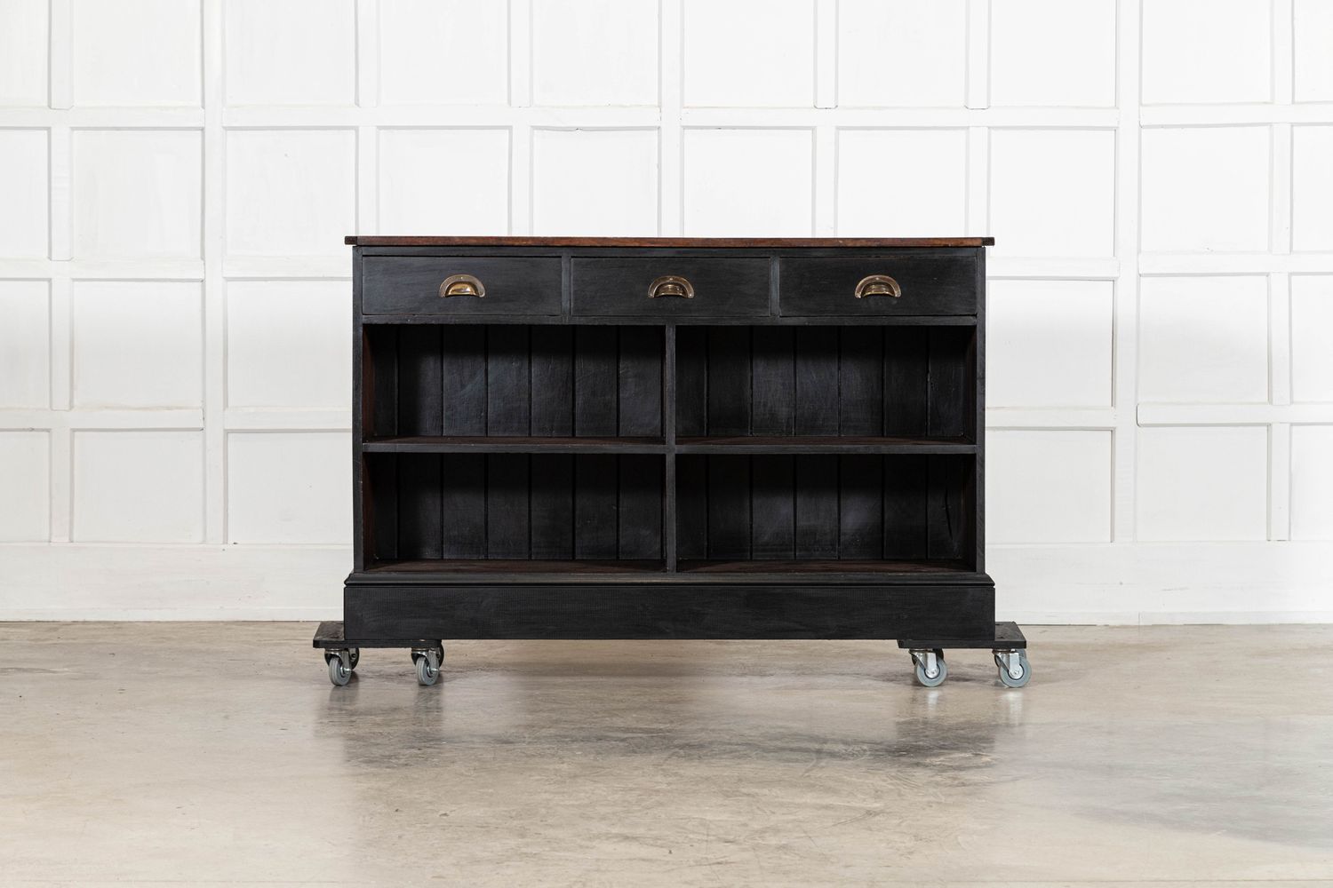 19thC English Ebonised Mahogany & Pine Shop Counter / Island