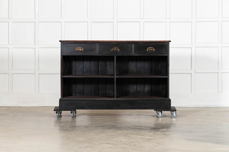 19thC English Ebonised Mahogany & Pine Shop Counter / Island