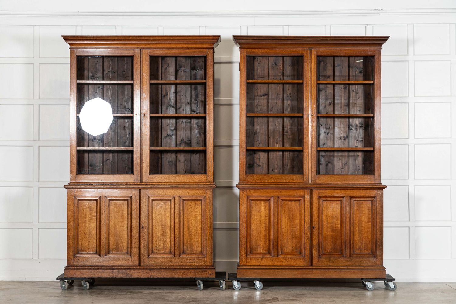 Large 19thC English Oak Glazed Bookcase Cabinet