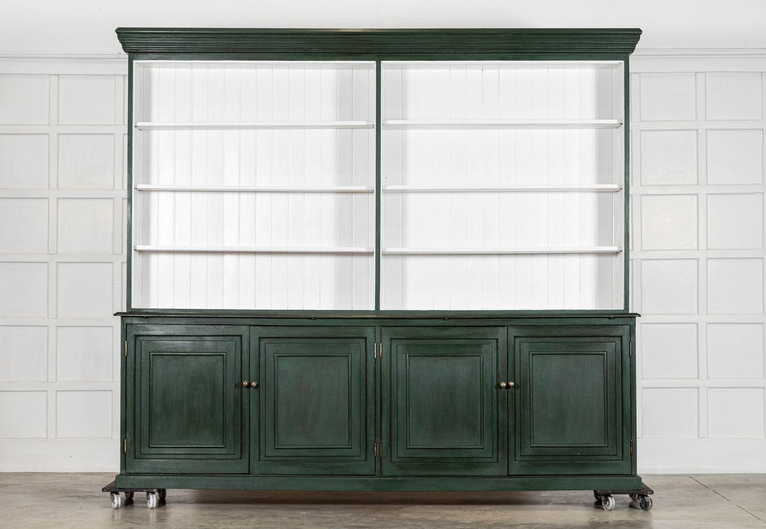 Monumental 19thC English Painted Pine Bookcase / Dresser