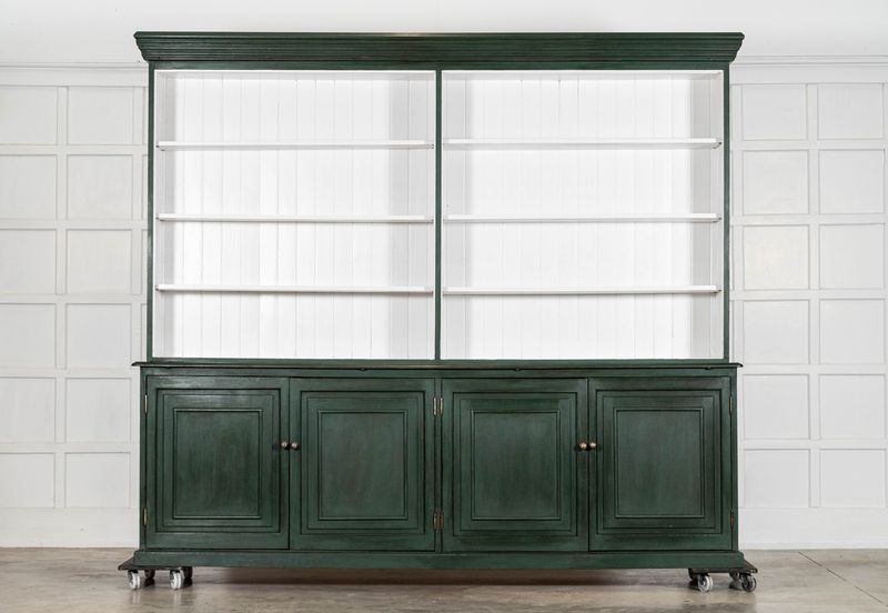 Monumental 19thC English Painted Pine Bookcase / Dresser
