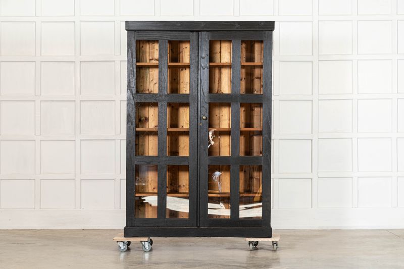 19thC English Ebonised Oak Housekeepers / Hall Cupboard