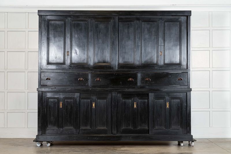 Monumental English 19thC Ebonised Pine Housekeepers Cupboard Monumental English 19thC Ebonised Pine Housekeepers Cupboard