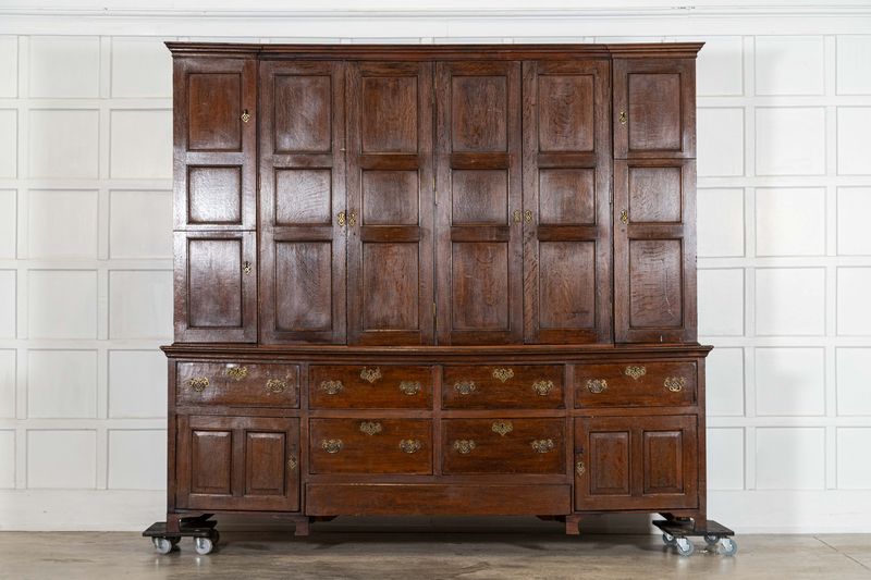 Monumental English Georgian Breakfront Oak Estate Housekeepers Cupboard Monumental English Georgian Breakfront Oak Estate Housekeepers Cupboard