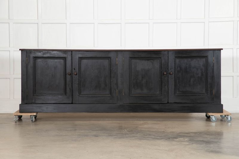Monumental 19thC English Ebonised Pine Dresser Base Monumental 19thC English Ebonised Pine Dresser Base