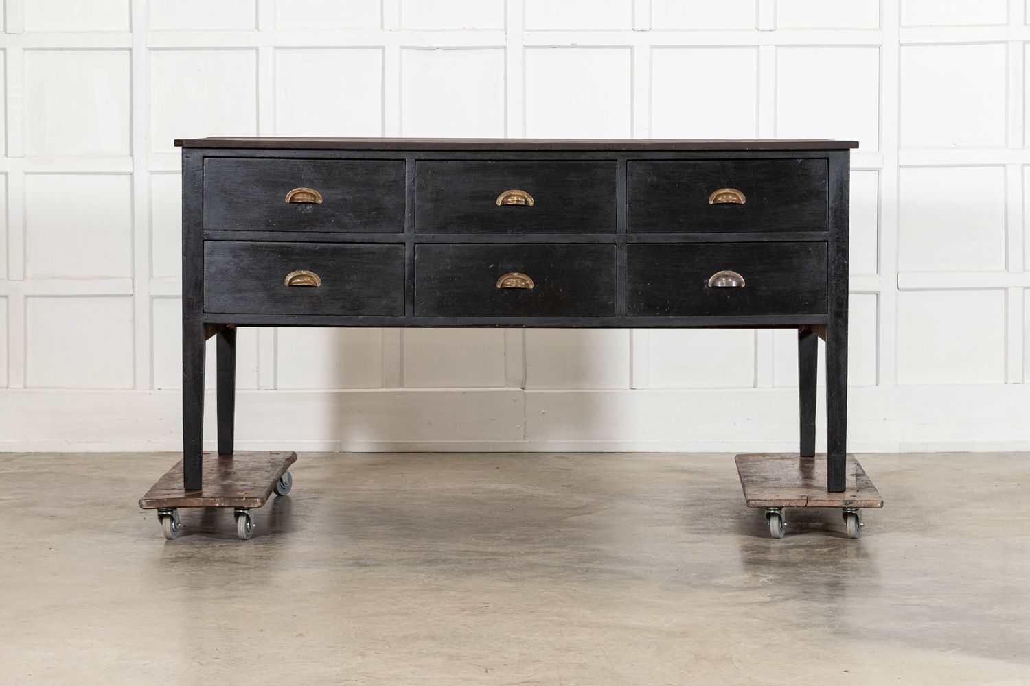 19thC Ebonised English Pine Work Table / Kitchen Island 19thC Ebonised English Pine Work Table / Kitchen Island