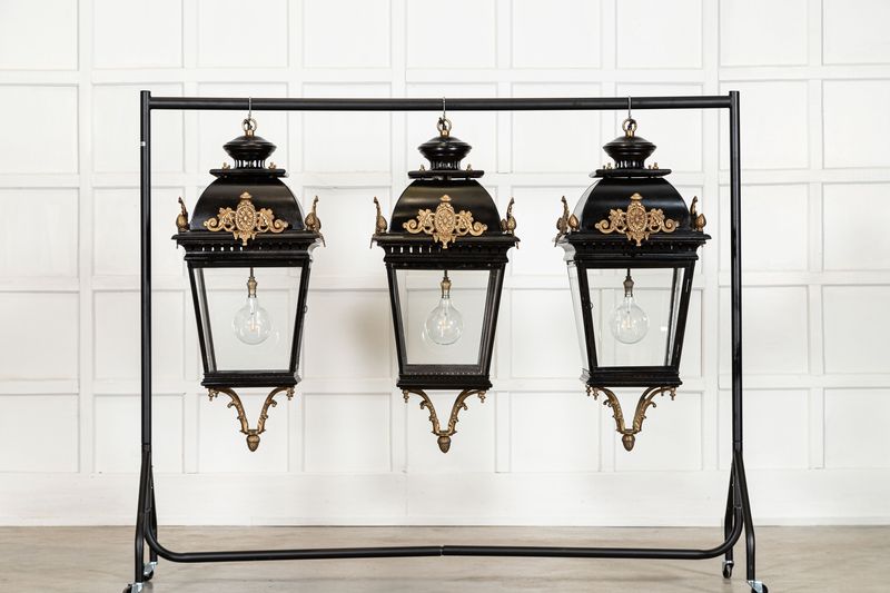 Large French 19thC Style Bronze & Iron Lanterns Large French 19thC Style Bronze & Iron Lanterns