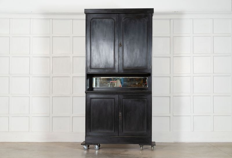 Large 19thC English Ebonised Mirrored Mahogany Cabinet Large 19thC English Ebonised Mirrored Mahogany Cabinet