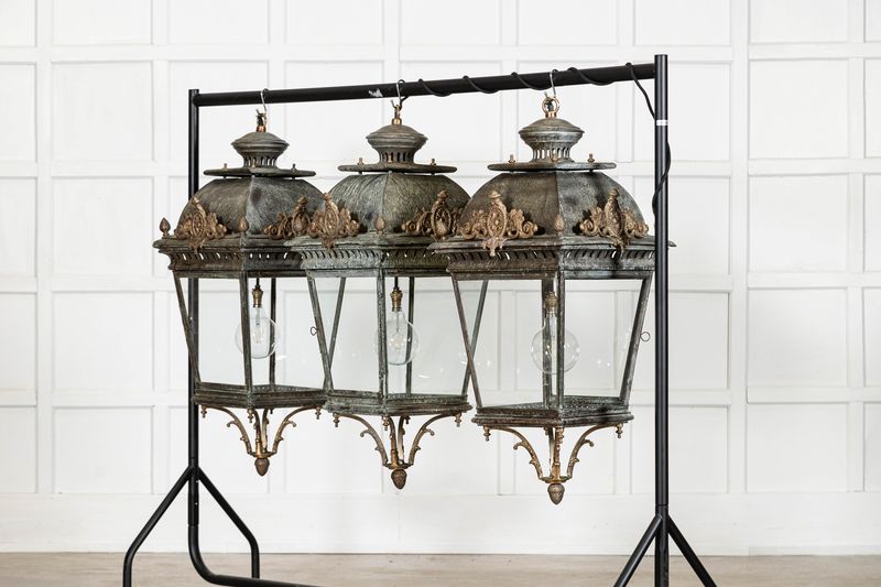 Large French 19thC Style Bronze & Iron Lantern Large French 19thC Style Bronze & Iron Lantern