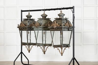 Large French 19thC Style Bronze & Iron Lantern Large French 19thC Style Bronze & Iron Lantern