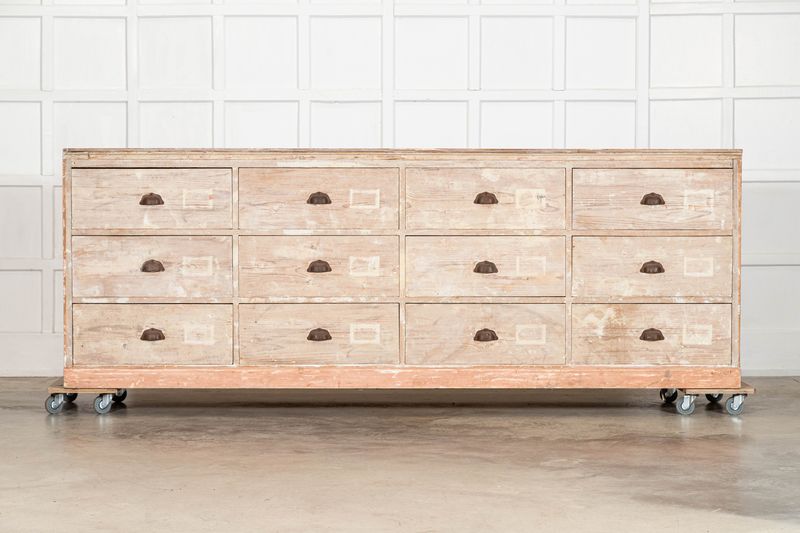 19thC Monumental Dry Scraped French Bank of Pine Drawers 19thC Monumental Dry Scraped French Bank of Pine Drawers
