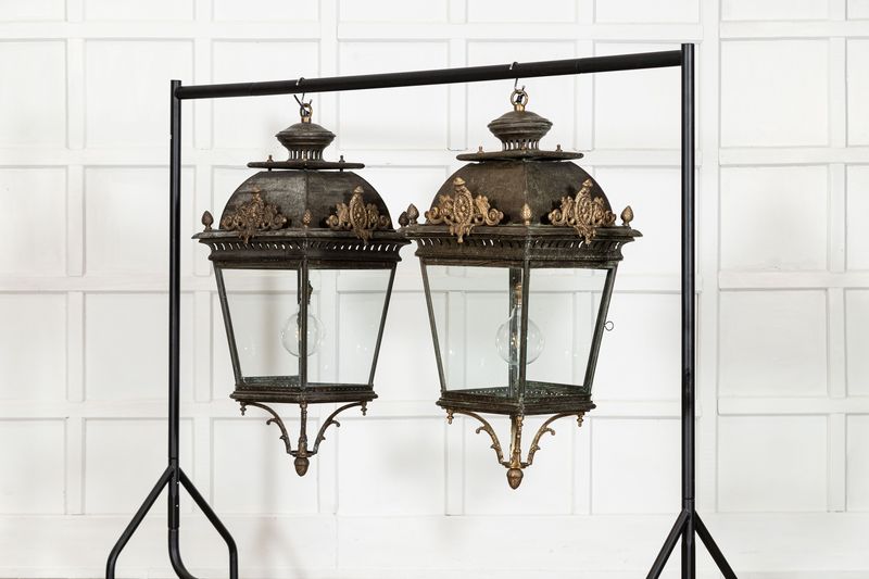 Large French 19thC Style Bronze & Iron Lantern Large French 19thC Style Bronze & Iron Lantern