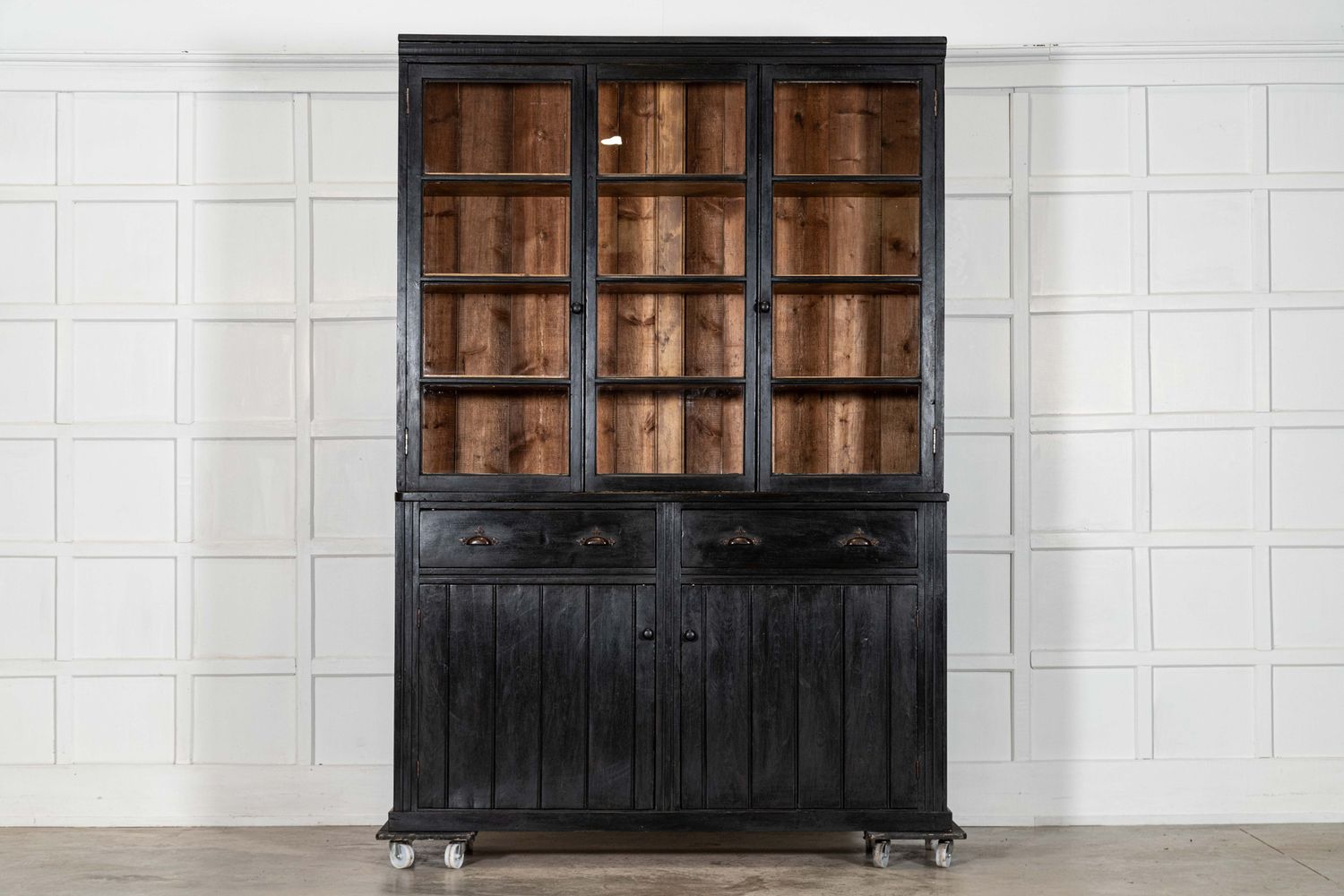 Large 19thC English Ebonised Pine Glazed Dresser Large 19thC English Ebonised Pine Glazed Dresser