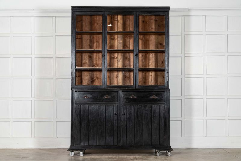 Large 19thC English Ebonised Pine Glazed Dresser Large 19thC English Ebonised Pine Glazed Dresser