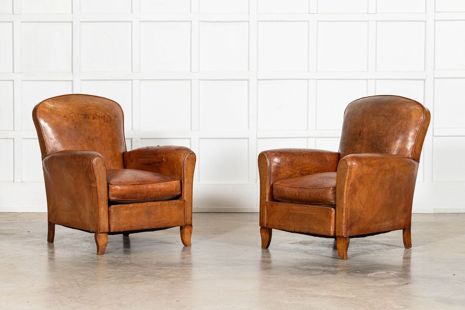 Pair English Tan Leather Club Armchairs Pair English Tan Leather Club Armchairs