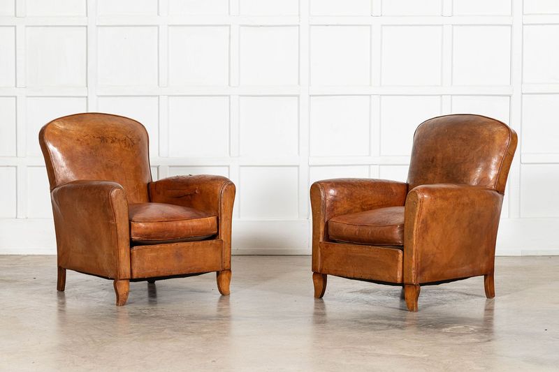 Pair English Tan Leather Club Armchairs Pair English Tan Leather Club Armchairs