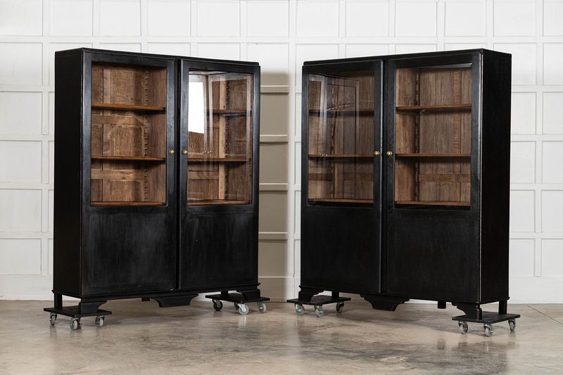 Pair 19thC French Ebonised Fruitwood Glazed Vitrines Pair 19thC French Ebonised Fruitwood Glazed Vitrines